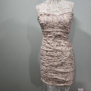 Y2K Ruched Stretch Floral Lace Dress Light Pink Size M